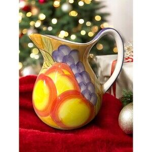 Grapes Peaches Holiday Designs Flare Top Ceramic Vase Jug Fruit Design Retro 6”